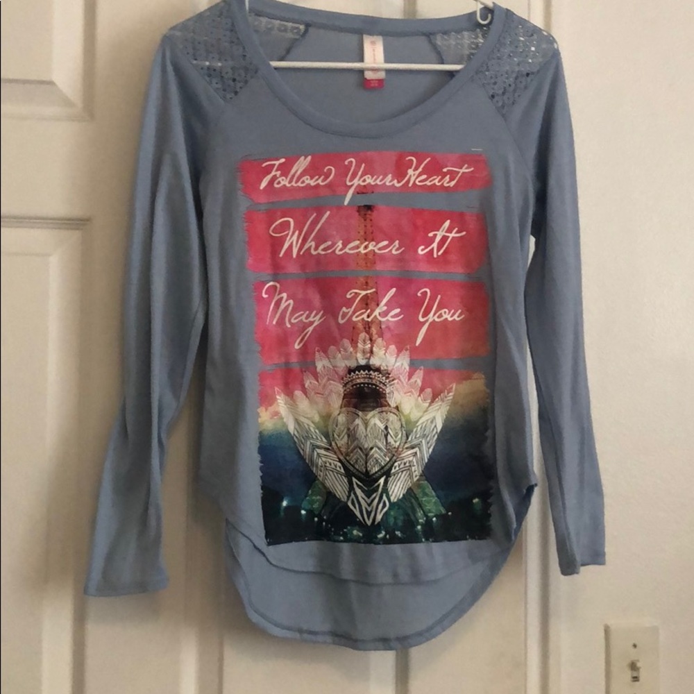 Follow your heart boho blue loose flowy shirt